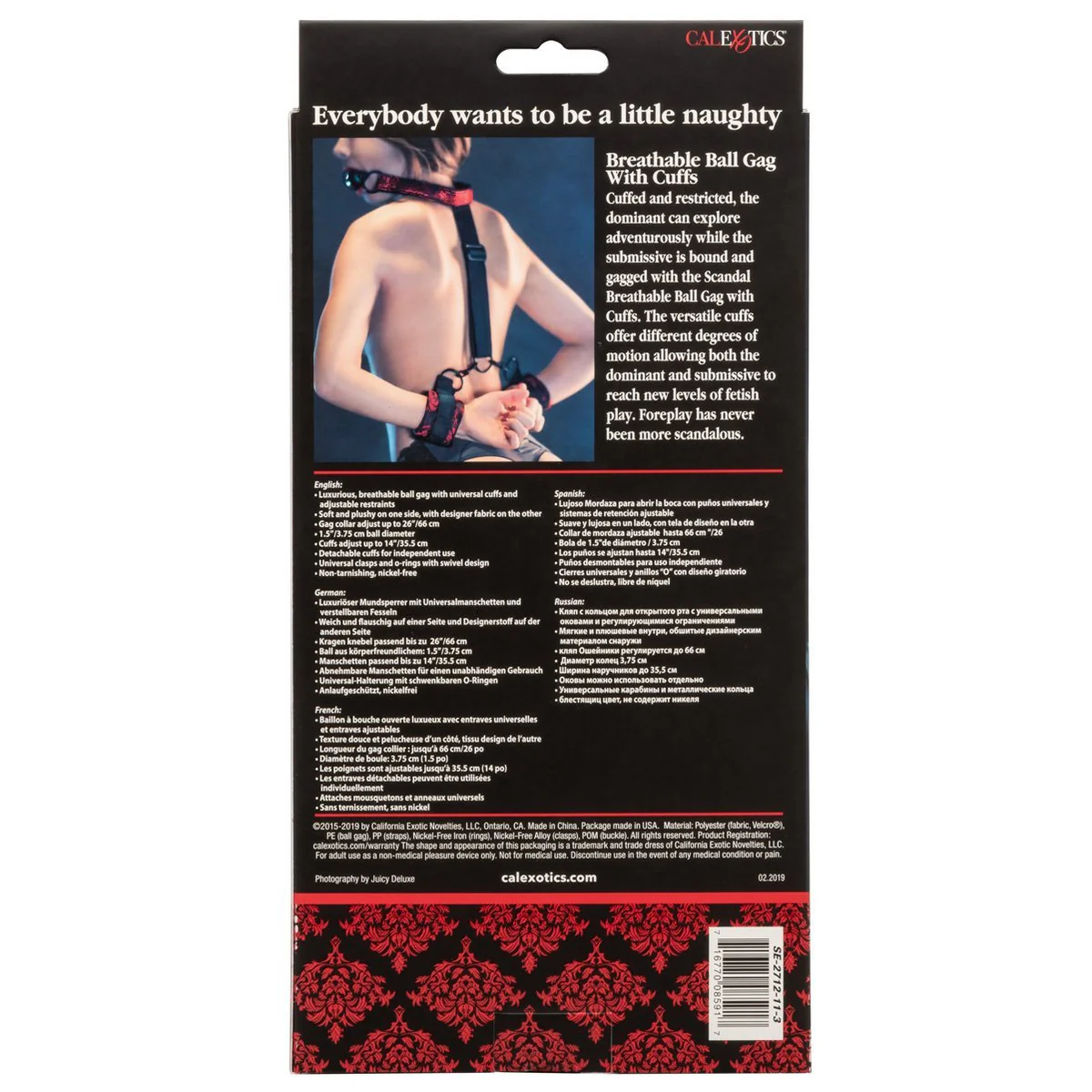 CalExotics Scandal – Breathable Ball Gag with Cuffs – Red