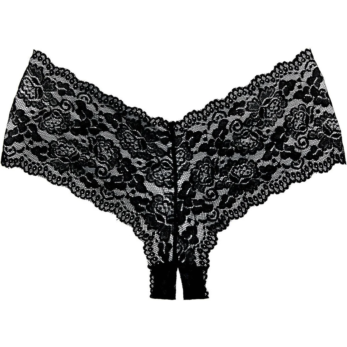 Allure Adore – Crotchless Lace Booty Shorts/ Panties - Black