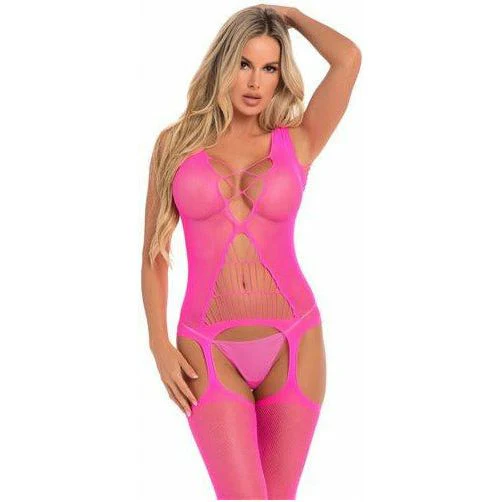 Pink Lipstick Flight Risk Sheer Bodystocking - Pink - One Size